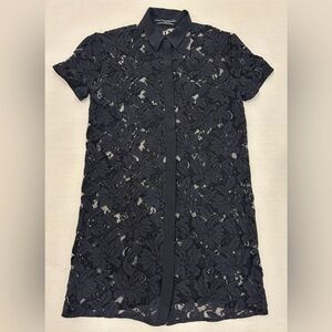 All Saints shirt dress beaded embellished lace black size 4